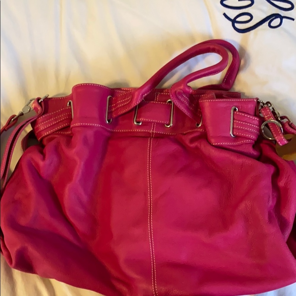 Bright pink Barr & Barr satchel